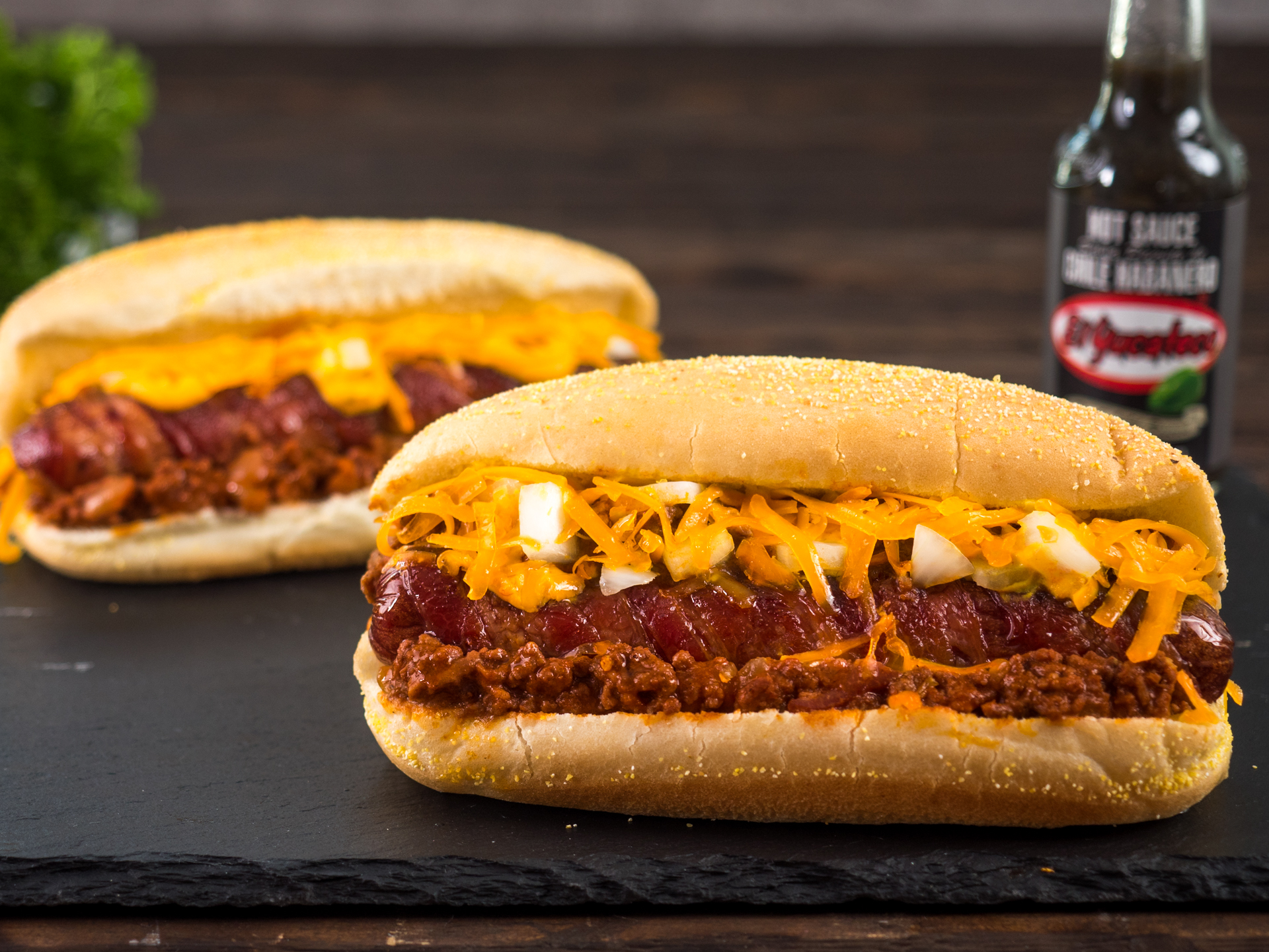 Double Bacon Chili Dogs